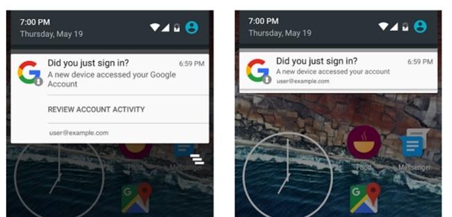 Android vai enviar notificações via push quando novos dispositivos são adicionados à conta