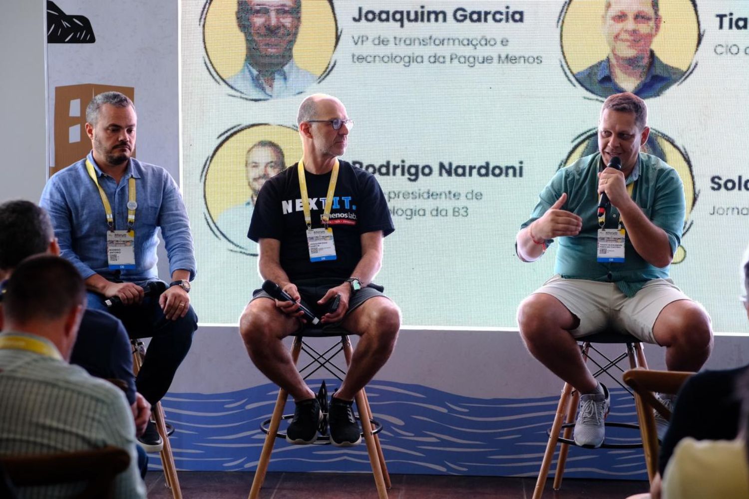 Rodrigo Nardoni (B3), Joaquim Garcia (Pague Menos) e Tiago Pires (Saneago)