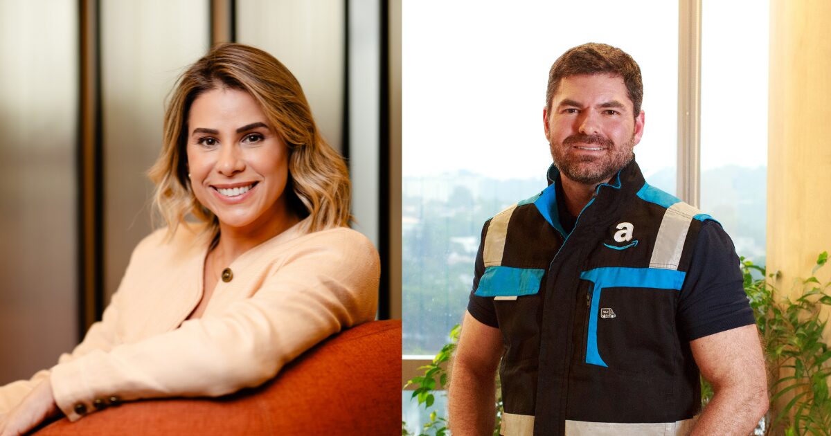 Virginia Pavin, diretora de marketplace e Rafael Caldas, diretor da Amazon Logistics no Brasil