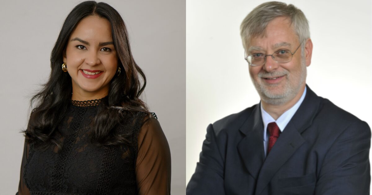 Montagem fotográfica dividida verticalmente. À esquerda, retrato profissional de Mariana Martins Kubota, advogada do Stocche Forbes, uma mulher de cabelos escuros em traje social. À direita, retrato profissional de Pietro Delai, analista de infraestrutura de TI, um homem de meia-idade vestindo terno. Ambos olham para a câmera. (redata)